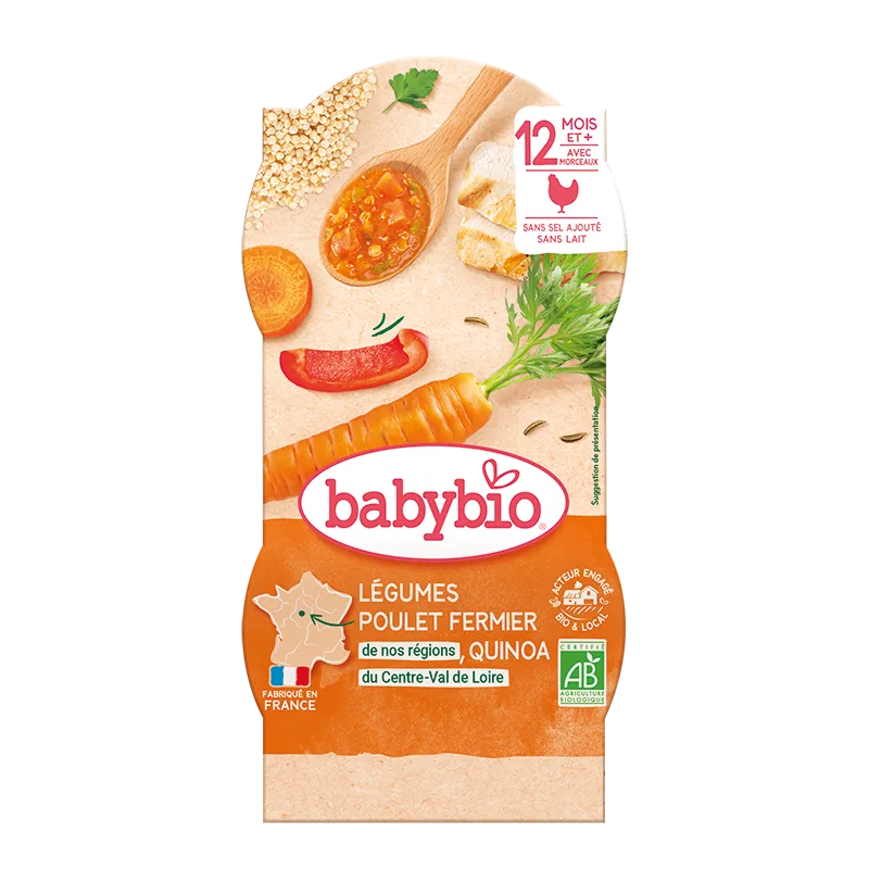 Meniu din legume cu legume, quinoa si carne de pui +12luni, 2 x 200g, BabyBio — preț și oferte