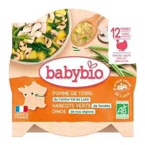 Meniu morcovi, fasole verde si felii de curcan Bio, 230g, BabyBio