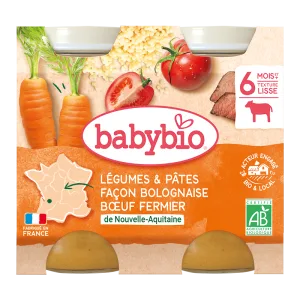 Piure bio de legume si paste in stil Bolognaise +6 luni, 2 x 200g, BabyBio
