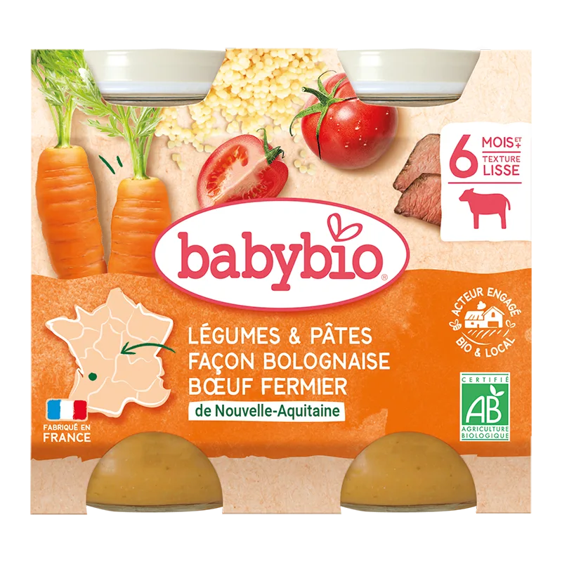 Piure bio de legume si paste in stil Bolognaise +6 luni, 2 x 200g, BabyBio — preț și oferte