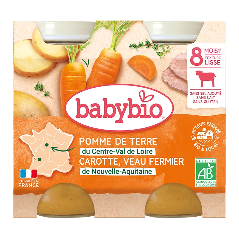 Piure de legume si vitel Bio, 2 x 200g, BabyBio — preț și oferte