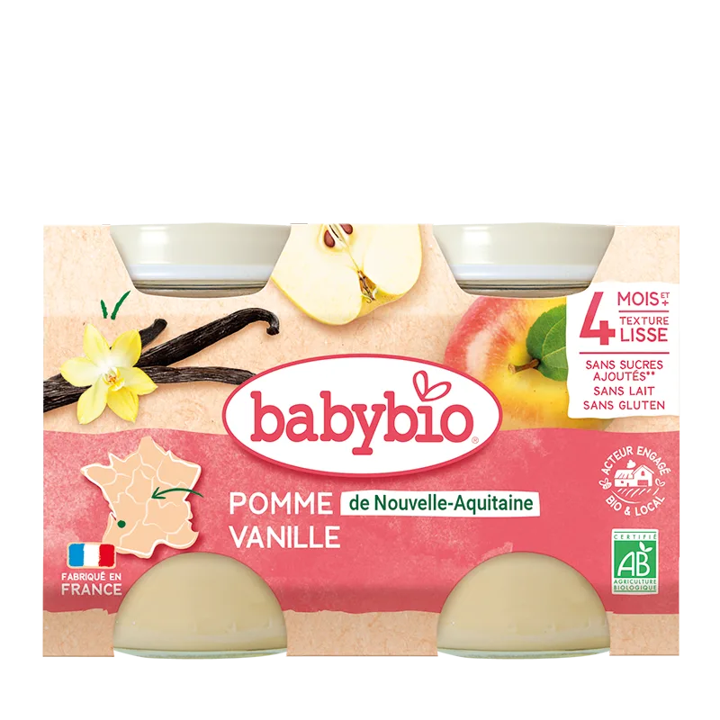 Piure de mere bio 4+ luni, 2 x 130g, BabyBio — preț și oferte
