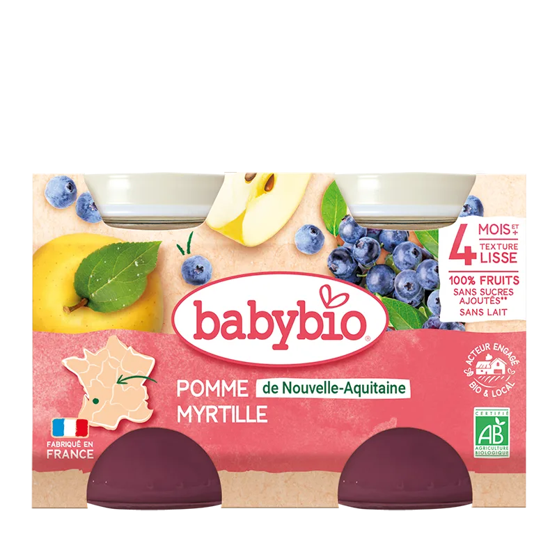 Piure de mere si afine Bio, 2 x 130g, BabyBio — preț și oferte