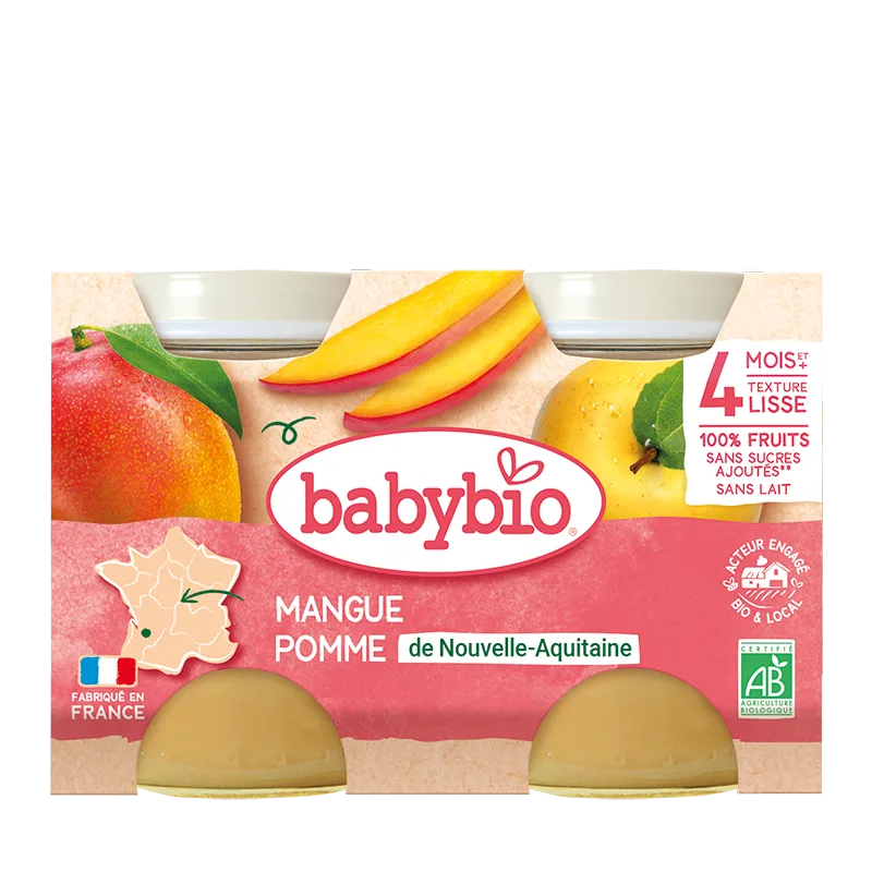 Piure de mere si mango Bio, 2 x 130g, BabyBio — preț și oferte
