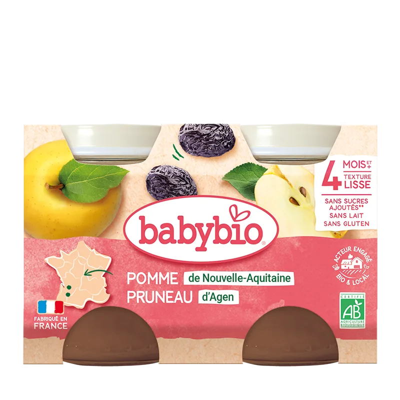 Piure de mere si prune uscate, 2 x 130g, BabyBio — preț și oferte