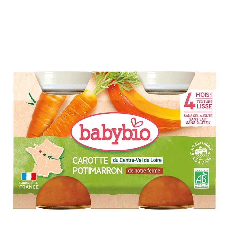 Piure de morcovi si dovleac Bio, 2 x 130g, BabyBio — preț și oferte