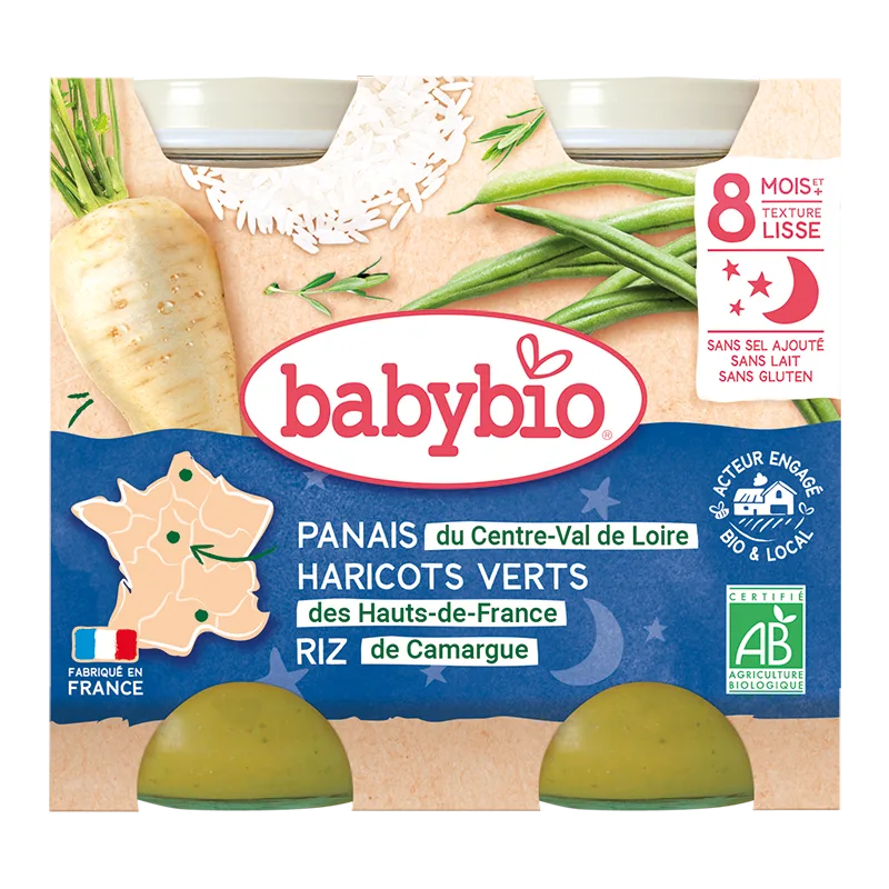 Piure de pastranac, fasole verde si orez Bio, 2 x 200g, BabyBio — preț și oferte