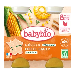 Piure de porumb dulce si pui Bio, 2 x 200g, BabyBio