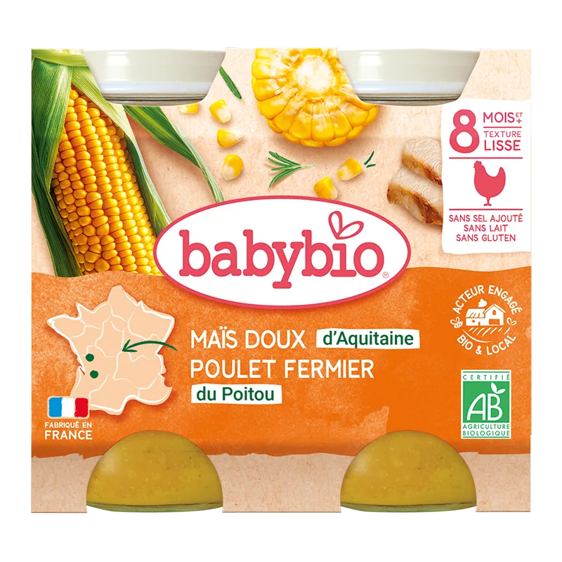 Piure de porumb dulce si pui Bio, 2 x 200g, BabyBio — preț și oferte