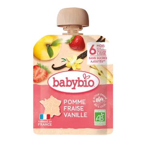 Desert bio din mere, capsuni si vanilie +6 luni, 90g, BabyBio