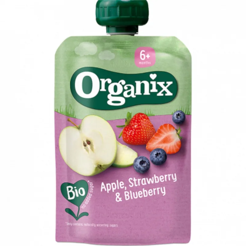 Gustare de mere cu capsuni si afine +6 luni Bio, 100g, Organix — preț și oferte