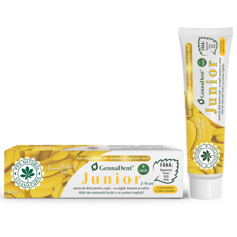 Pasta de dinti naturala cu argila si banane GennaDent Junior, 80ml, VivaNatura — preț și oferte