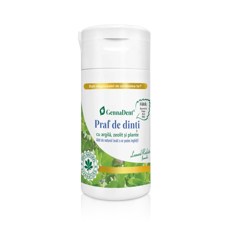 Praf de dinti cu argila, zerolit si plante GennaDent, 75g, VivaNatura — preț și oferte