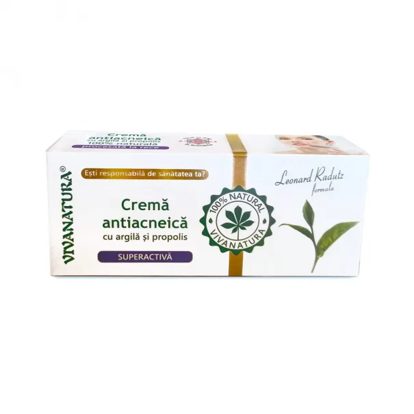 Crema antiacneica superactiva cu argila si propolis, 20ml, VivaNatura — preț și oferte