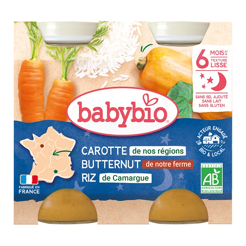 Piure de morcovi, dovleac si orez Bio, 2 x 200g, BabyBio — preț și oferte
