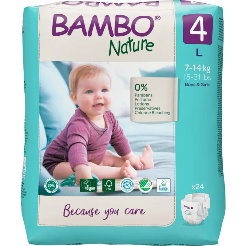 Scutece eco Nr. 4 pentru 7-14 kg, 24 bucati, Bambo Nature — preț și oferte