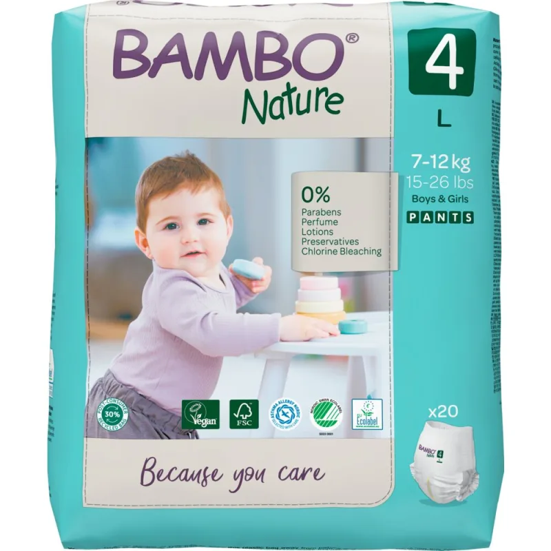 Scutece Ecolabel Pants Nr 4 pentru 7-12kg, 20 bucati, Bambo Nature — preț și oferte