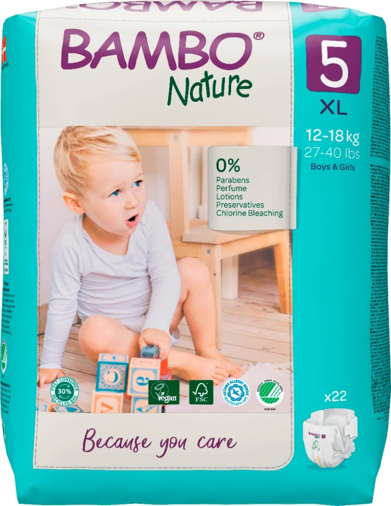 Scutece Ecolabel Nr. 5 pentru 12-18 kg, 22 bucati, Bambo Nature — preț și oferte