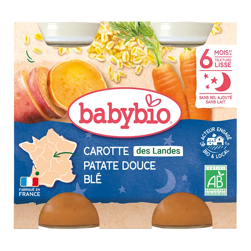 Piure de morcov, cartof dulce si grau, 2 x 200g, BabyBio — preț și oferte