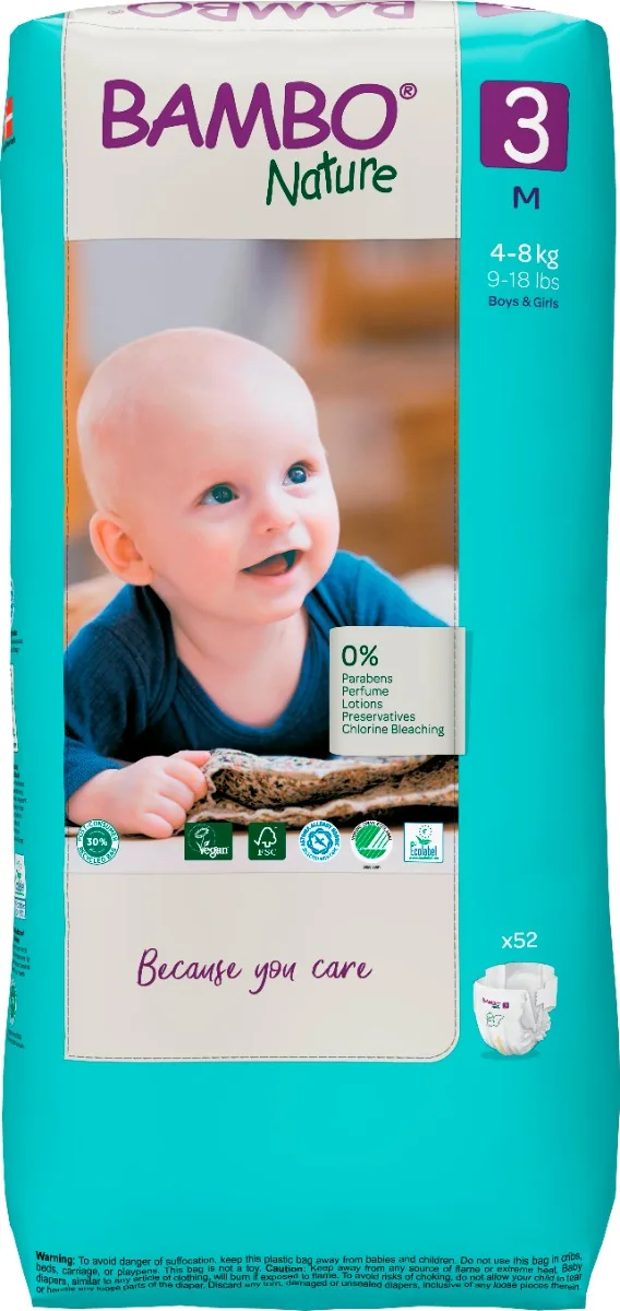 Scutece Ecolabel Tall Nr. 3 pentru 4-8 kg, 52 bucati, Bambo Nature — preț și oferte