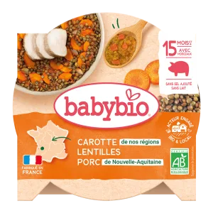 Meniu cu morcovi, linte si carne de porc, 260g, BabyBio