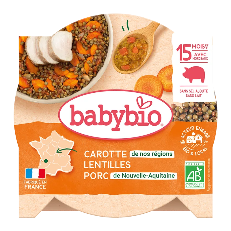 Meniu cu morcovi, linte si carne de porc, 260g, BabyBio — preț și oferte