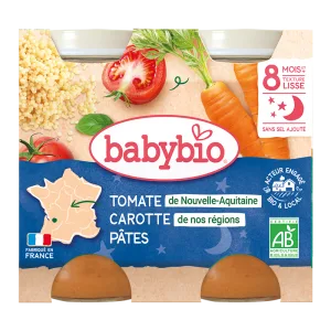 Piure de morcovi cu rosii si paste, 2 x 200g, BabyBio