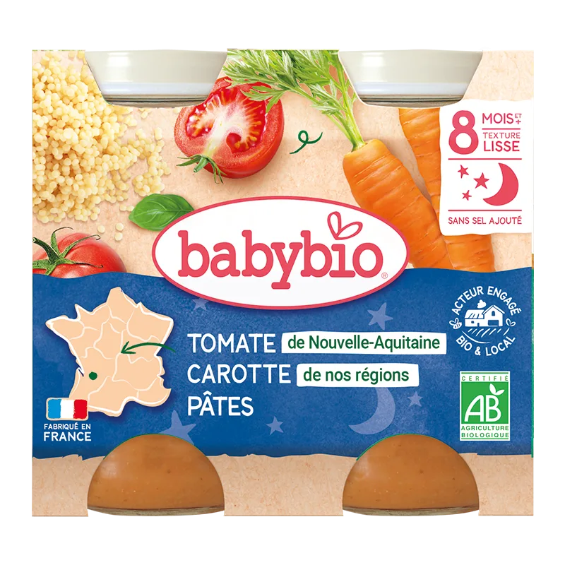 Piure de morcovi cu rosii si paste, 2 x 200g, BabyBio — preț și oferte