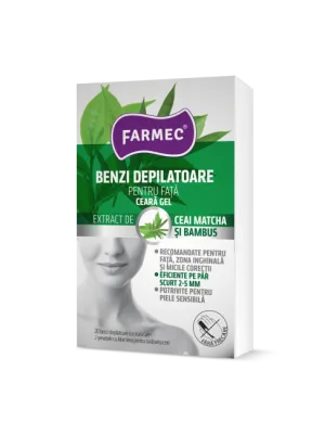 Benzi depilatoare pentru fata cu ceara gel, 20 bucati + 2 servetele, Farmec
