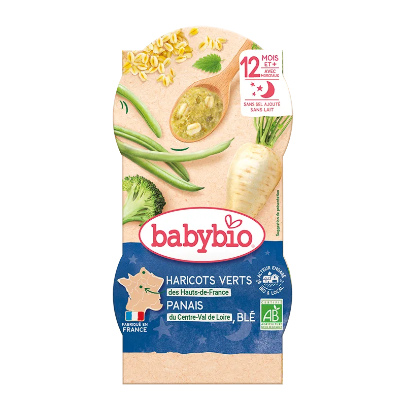 Meniu de fasole verde, pastarnac si grau, 2 x 200g, BabyBio — preț și oferte