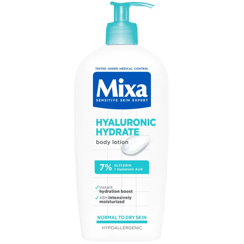 Lotiune de corp intens hidratanta pentru piele normala spre uscata Hyaluronic Hydrate, 400ml, Mixa — preț și oferte