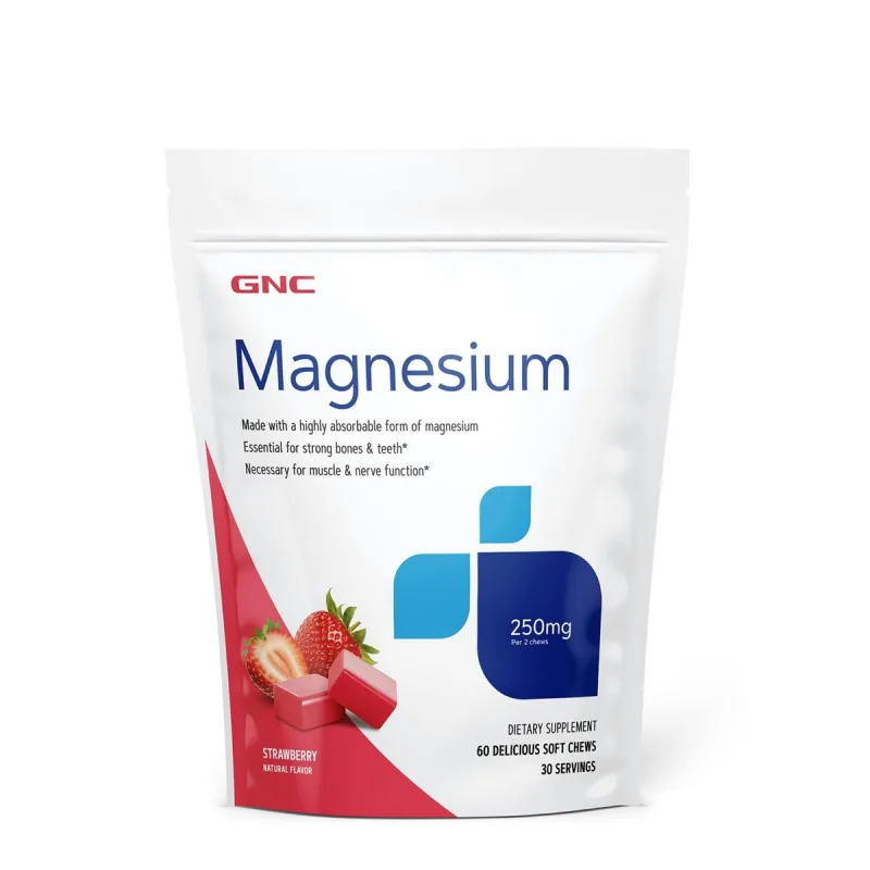 Magneziu cu aroma naturala de capsuni 250mg, 60 drajeuri, GNC — preț și oferte