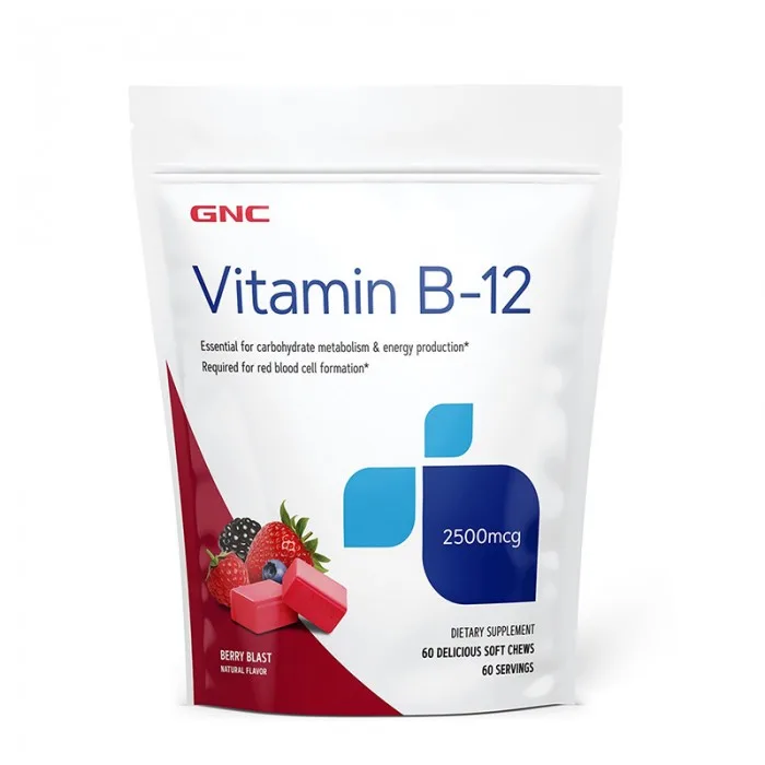 Caramele cu aroma de fructe de padure Vitamina B-12 2500mcg, 60 caramele, GNC — preț și oferte