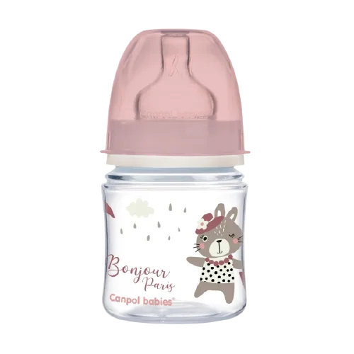 Biberon roz anticolici cu gat larg PP EasyStart Bonjour Paris, 120ml, Canpol babies — preț și oferte