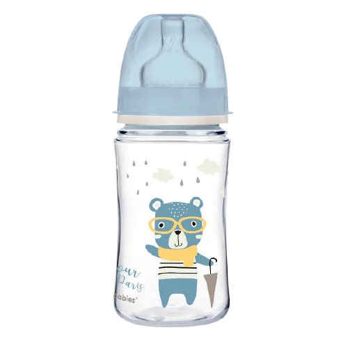 Biberon albastru anticolici cu gat larg PP Bonjour Paris, 240ml, Canpol babies — preț și oferte