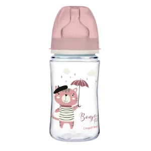 Biberon roz anticolici cu gat larg PP Bonjour Paris, 240ml, Canpol babies