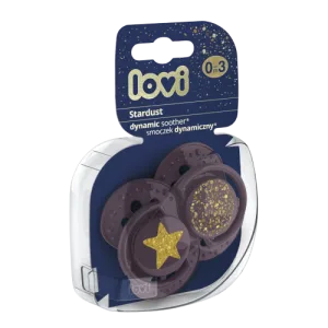Suzeta din silicon Dynamic Stardust violet pentru 0-3 luni, 2 bucati, Lovi
