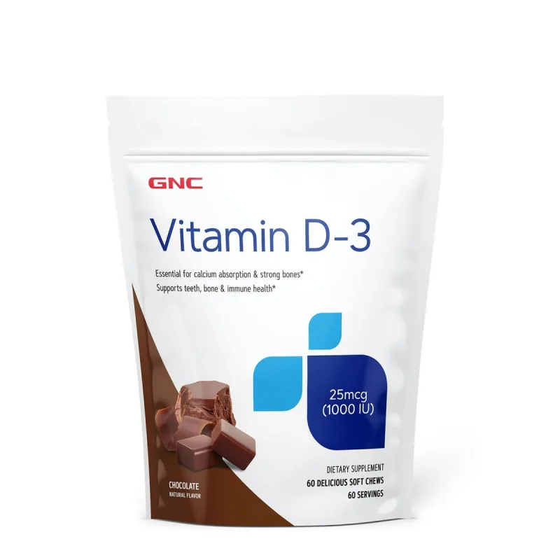 Vitamina D3 1000IU cu aroma de ciocolata, 60 drajeuri, GNC — preț și oferte