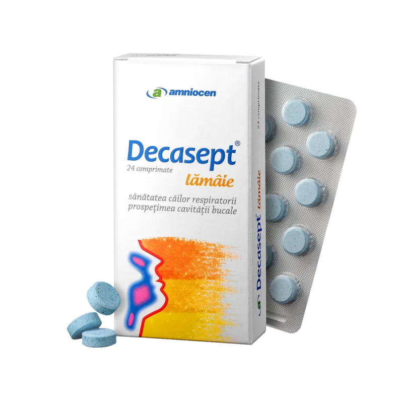 Decasept cu aroma de lamaie, 24 comprimate, Amniocen — preț și oferte