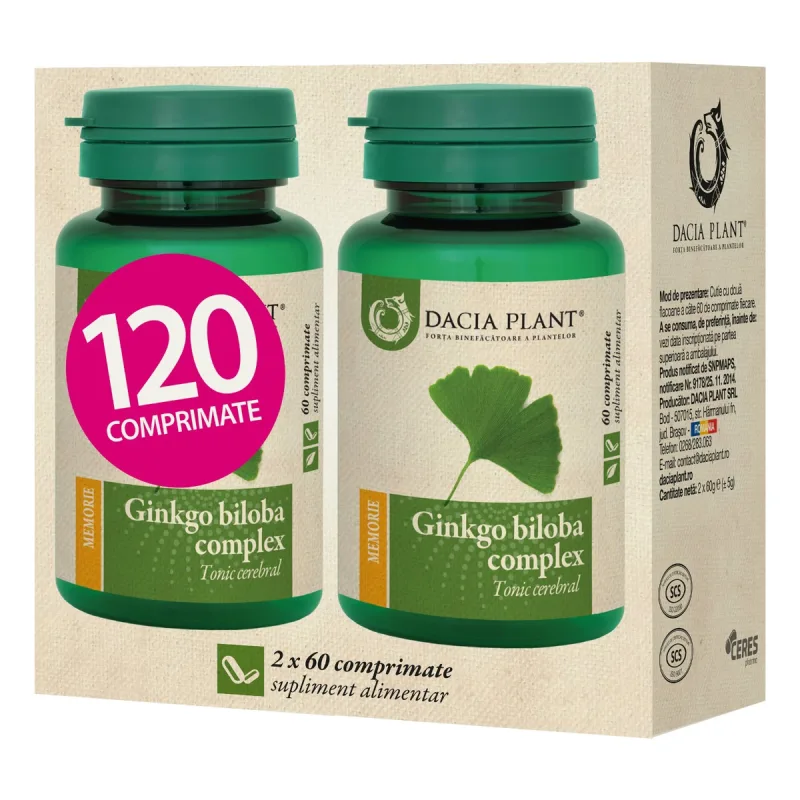 Pachet Ginko Biloba, 120 comprimate, Dacia Plant — preț și oferte