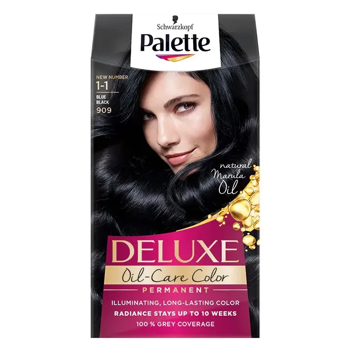 Vopsea de par permanent Palette Deluxe Oil-Care Color 909/1-1 Negru albastrui, 135ml, Schwarzkopf — preț și oferte