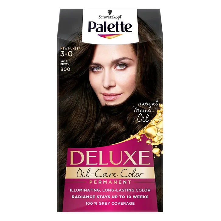 Vopsea de par permanenta Palette Deluxe Oil-Care Color 800/3-0 Castaniu inchis, 135ml, Schwarzkopf — preț și oferte