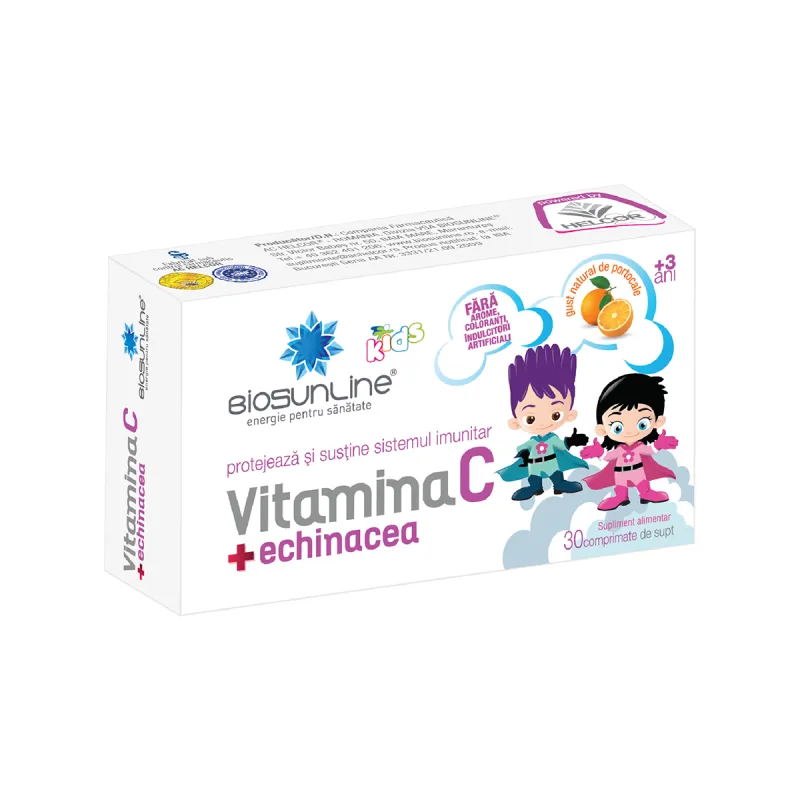Vitamina C + echinacea pentru copii, 30 comprimate de supt, BioSunLine — preț și oferte