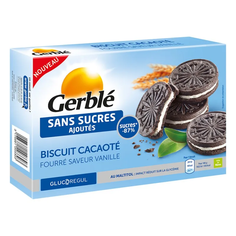 Biscuiti cu cacao umpluti cu crema de vanilie fara zahar adaugat, 176g, Gerble Expert Dietetic — preț și oferte