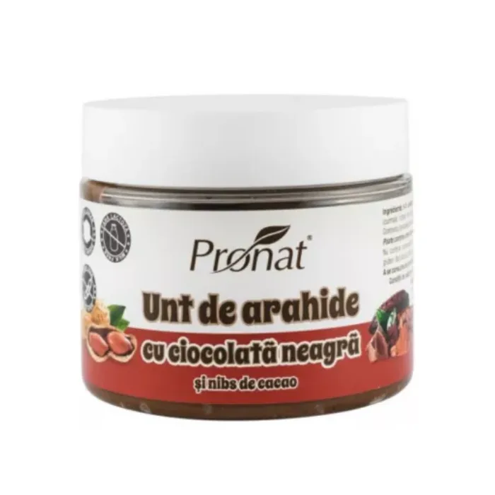Crema de arahide cu ciocolata neagra si nibs de cacao, 300g, Pronat — preț și oferte