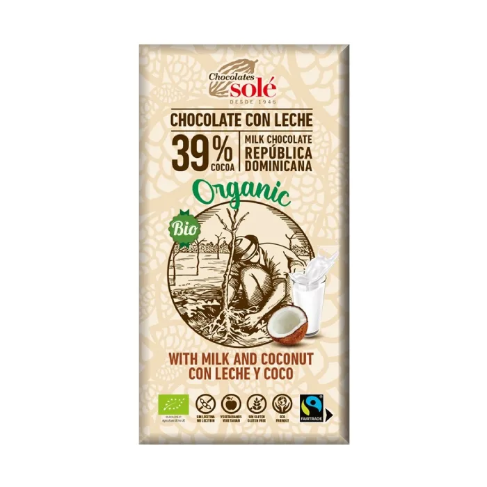 Ciocolata cu lapte si cocos Bio, 100 g, Chocolates Sole — preț și oferte