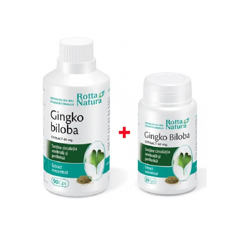 Pachet Ginkgo Biloba 60mg, 90 capsule + 30 capsule, Rotta Natura — preț și oferte