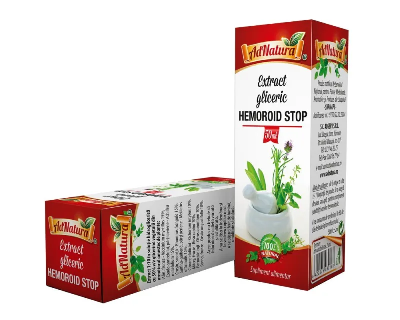 Extract gliceric Hemoroid stop, 50ml, AdNatura — preț și oferte