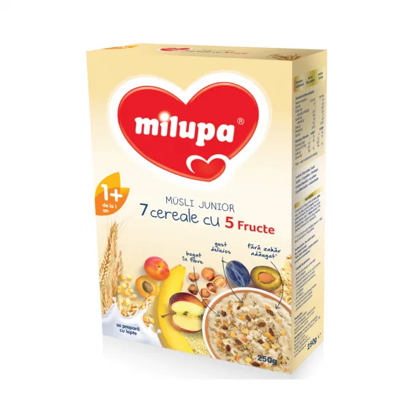 Musli Junior din 7 cereale cu 5 fructe 12 luni+, 250g, Milupa — preț și oferte