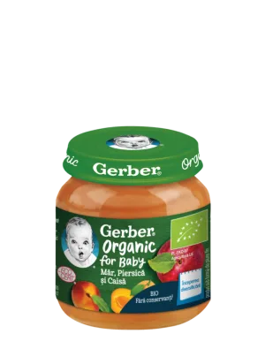Piure Bio din mar cu piersica si caisa de la 4 luni, 125g, Gerber